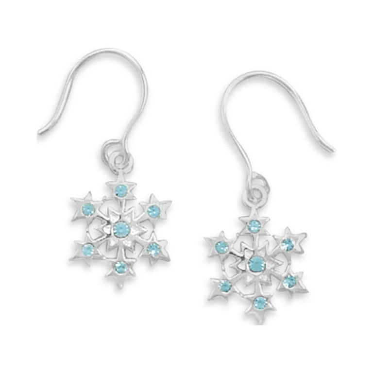 Small Snowflake with Blue Crystal Earrings Sterling Silver Small Snowflake with Blue Crystal Earrings Sterling Silver