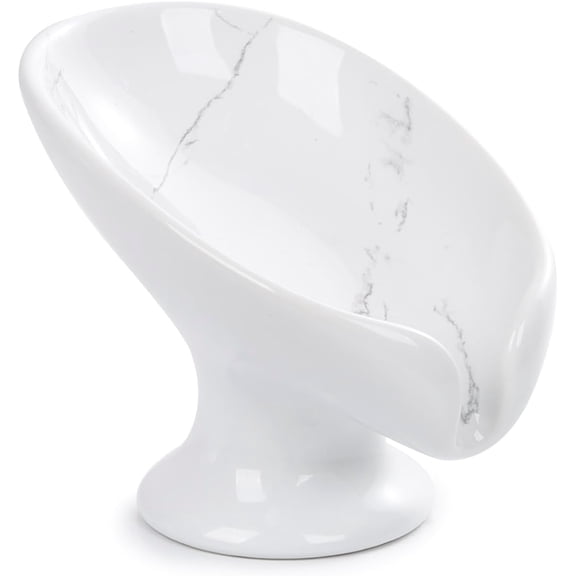 Small Soap Dish, Self Draining Bar Soap Holder for Bathroom Sink, Leaf Shaped Drainage Ceramic with Marble-Pattern Finish, Decorative Soap Dish, No Suction Cup,