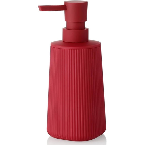Small Soap Dispenser for Bathroom and Kitchen, Modern Farmhouse Striped Style Plastic Hand Soap Dish Soap Dispenser with Pump Matte Red