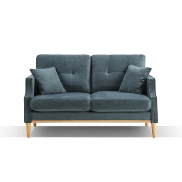 Small Sofa Couch with USB Charging Port and 2 Throw Pillows, 2-Seater Loveseat Sofa with Solid Wood Legs, Living Room Sofa with Soft Padded Seat and Backrest for Guest Room, Bedroom