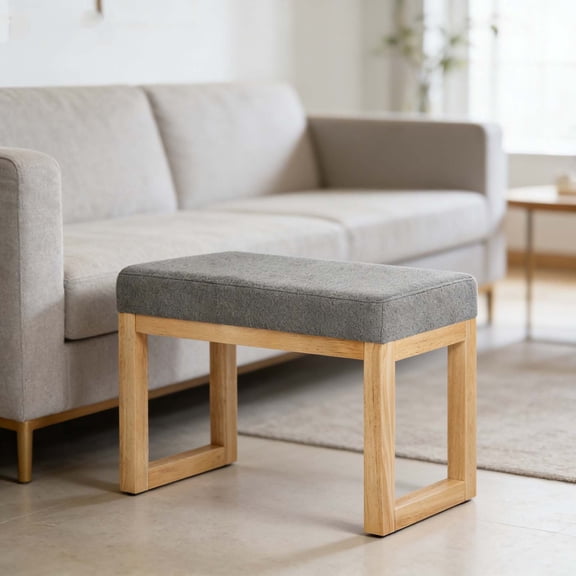 Small Soft Cushioned Entryway Bench, Dark Gray Wooden Frame Bench, Rectangular Ottoman for Bedroom Compact Narrow Spaces
