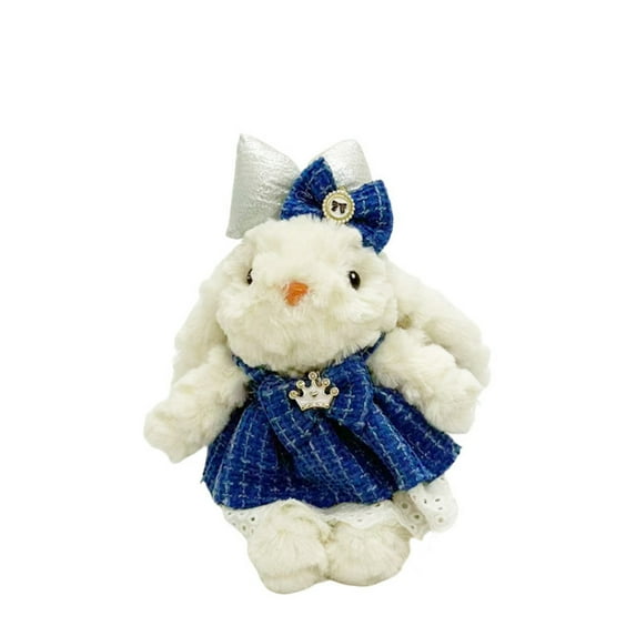 Small Soft Stuffed Animal Bunny Rabbit Plush Toy for Baby Girls (White Rabbit Wearing Blue Retro Dress) Soft Doll Toy Baby Rag Doll Suitable For Girls Birthday Gift