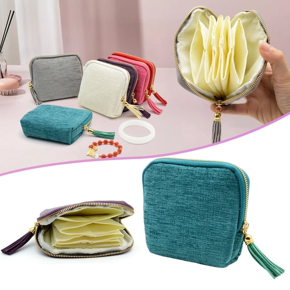 Small Soft Velvet Travel Jewelry Case, Portable Organizer with Zipper & Tassel, 5-Layer Storage for Earrings, Necklaces & Rings, Anti-Scratch Organizer for Trips & Everyday Jewelry Organization