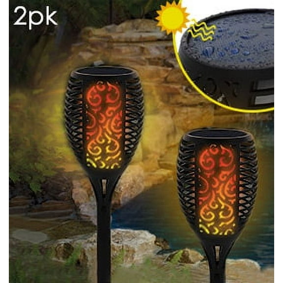 Small Solar Flickering Flame Stake Light 2pk