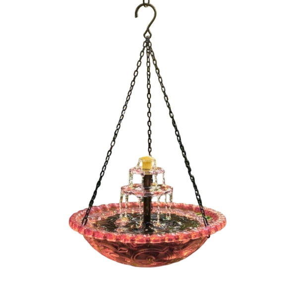 Small Solar Fountain, Bird Bath Fountain, Solar Garden Fountain, OutdoorandGarden, Hanging Bird Bath, Glass Construction, Solar Panel Mount, Water Feature, Pink Finish, 12in
