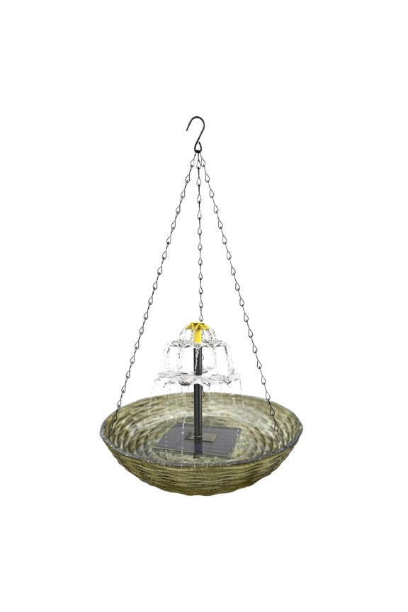 Small Solar FountainforBird Bath, Glass Bird Bath, Outdoor Solar Fountain, Textured Basin, Hanging Chain, Backyard Aviating, Earth Brown, 1 Pc