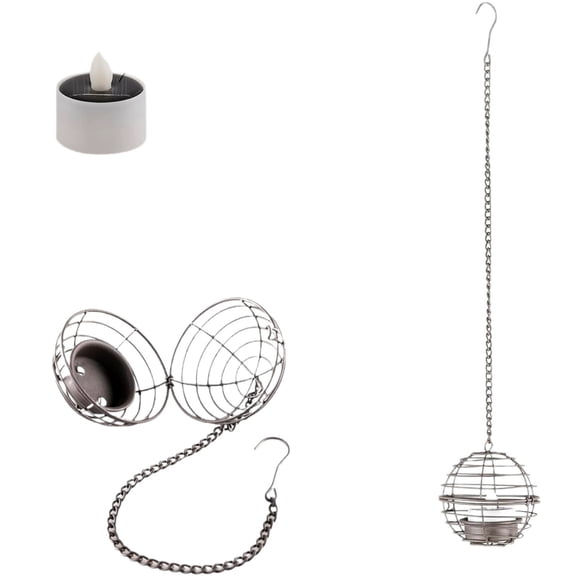 Small Solar Hanging Lanterns Outdoor Waterproof, Rust Iron Ball Candle Holder with Flickering Solar Tea Lights for Backyard Patio Garden Decor, Summer Decorations for Home