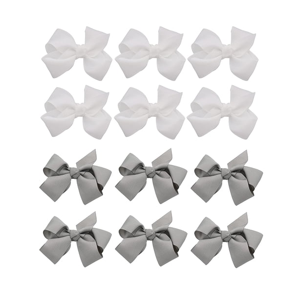 Small Solid White Hair Bows For Girls - Set Of 12, 3 Inch Grosgrain Ribbon With Alligator Clip