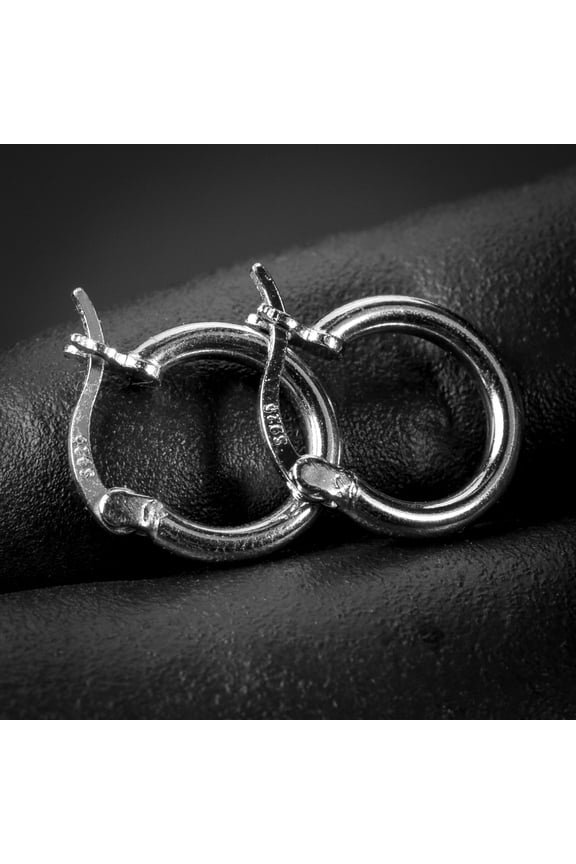 Classic Solid White Gold Plated 925 Sterling Silver Post Small Lightweight Little Thin French Lock Hoop Earrings