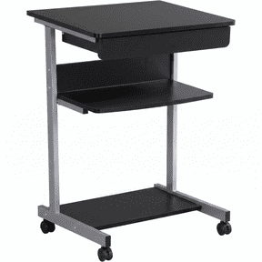 Small Space Computer Desk Cart on Wheels, Mobile Workstation with Drawers and Printer Shelf, Writing Table, Black