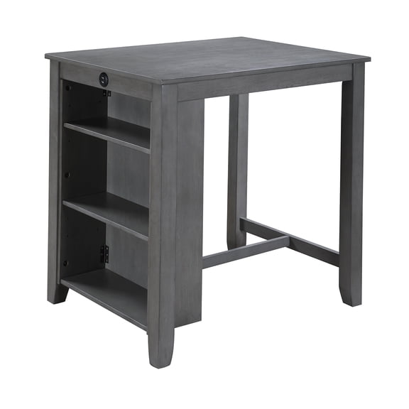 Small Space Dining Table with USB Ports, 36" Gray Counter Height Table with Shelves for Storage