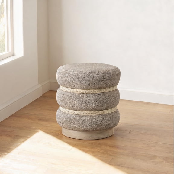Small Space Extra Seating 18 Inch Upholstered Accent Stool Coastal Beige-toned Driftwood Finish