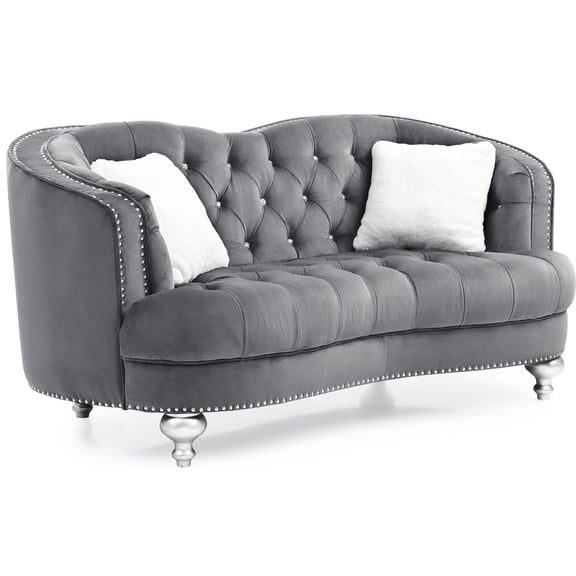 Small - Space Gray Loveseat with Foam / Recessed Arms, Matches Decor Styles