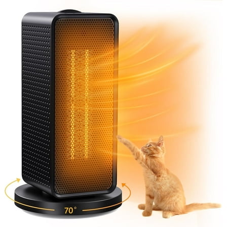 Pakimi Small Space Heater, 70° Oscillating Heater for Indoor Use, 1200W Upgrade PTC Ceramic Electric Heater, Portable Desk Heater, Black