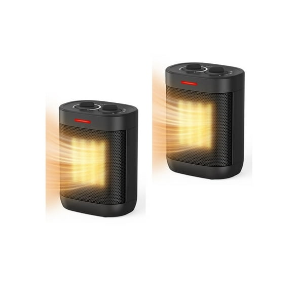 Small Space Heater for Indoor Use, PTC Electric Heater for Bedroom, 1000W Fast Heating with Thermostat, Overheating & Tip-Over Protection, Portable Small Heater Set of 2