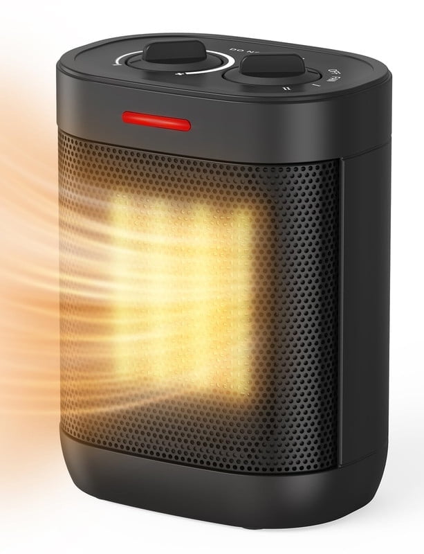 Compact Black Ceramic Electric Space Heater with Thermostat