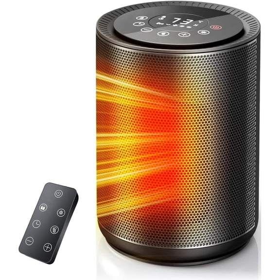 Small Space Heaters for Indoor Use,Mini Portable Electric Heaters with Thermostat & Remote,Safe and Quiet Ceramic Heater,24H Timer,Eco Mode,Desk Heater for Office Bedroom,Bathroom,Rvs - Black