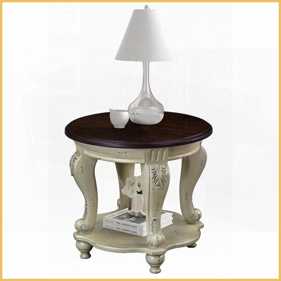 Small Space Round Coffee Table for Living Room - Chipped White Antique Finish, Heat-Resistant Top & Easy Assembly
