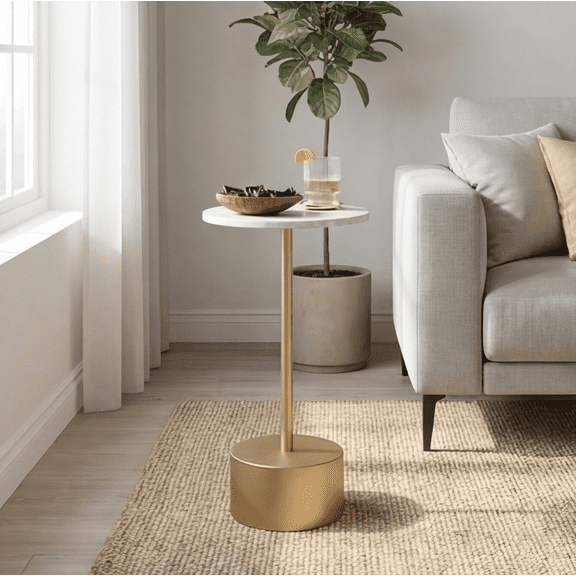 Round Pedestal Side Table, Small Round Drink Accent End Table for Living Room, Bedroom & Small Spaces
