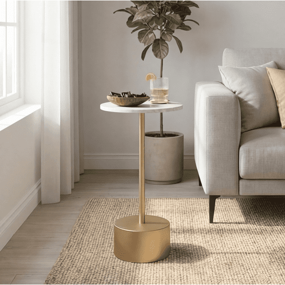 Round Pedestal Side Table, Small Round Drink Accent End Table for Living Room, Bedroom & Small Spaces