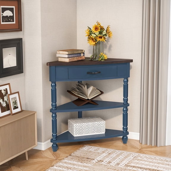 Coffee Table for Small Spaces - Solid Wood Legs, 3 Tier, Navy/Espresso! Easy to Clean & Space-Saving