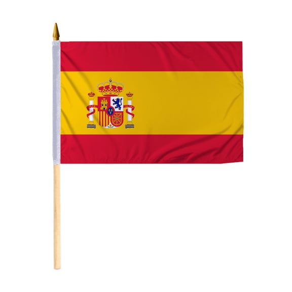 Small Spain with Seal National Desk Flag 12x18 inch 24" Wood Stick Polyester Double Stitched Edges Mini Spain with Seal flag on Stick