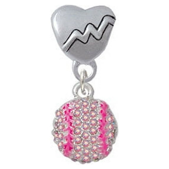 Small Sparkle Pink AB Softball - Heartbeat Charm Bead
