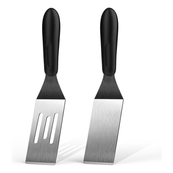 Metal Spatulas for Kitchen Use, 2 Pieces Professional Serving Spatula with Heat Resistant Handle, Stainless Steel Spatula Ideal for Pancakes, Eggs, Griddle Scraper, BBQ or Desserts