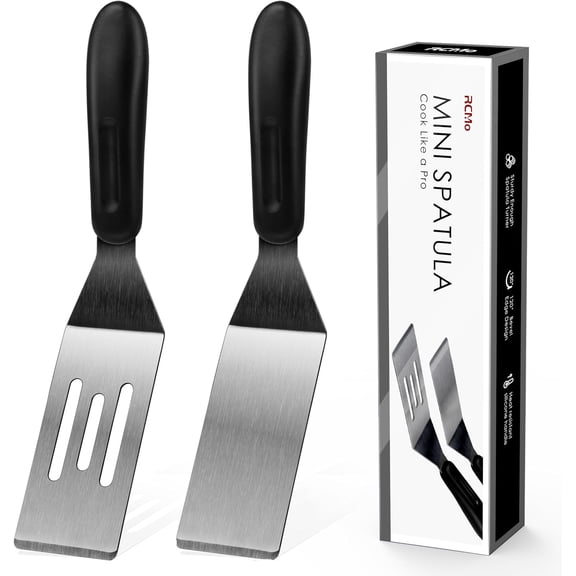 Small Spatula Professional Mini Serving Spatula, 2 Pieces Stainless Steel Metal Spatulas Set, Cutter and Serve Turner for Kitchen, Flipping or Cooking for Brownie, Cookie, Lasagna, Pancakes or Cake