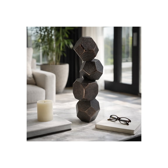 Decorative Sphere Statuary Sculpture for Home and Office Decor - Dimensional Figurine Accent for Shelf and Coffee Table Display - 22", Bronze & Copper
