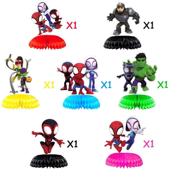 Small Spider-Man honeycomb ornaments birthday party desktop decoration table party table paper base spot.