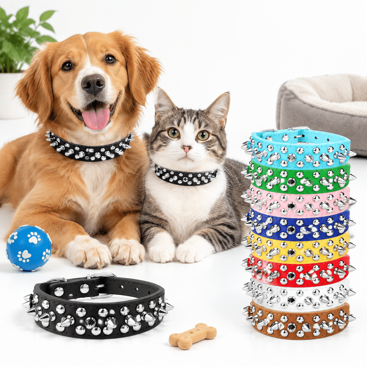 Medium Goth Small Spiked Black Dog Cat Collar For Medium Dogs Boy Male - Adjustable ...