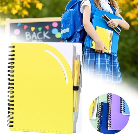 Small Spiral Pocket Notebook & Pen Set, Yellow 7.08x5.9in Lined Pocket Writing Pad, Twin Wire Binding Compact Notepad for Daily Planner & Craft Sketching, Top Value Desk Accessory