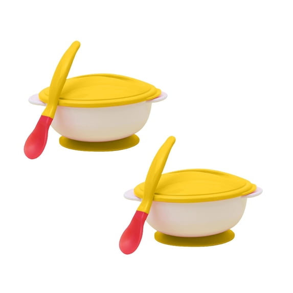 Clearance Tableware under $7 Non Slip Temperature Sensitive Binaural Sippy Bowl Baby Sippy Bowl With Lid With Soft Head Spoon Training Bowl