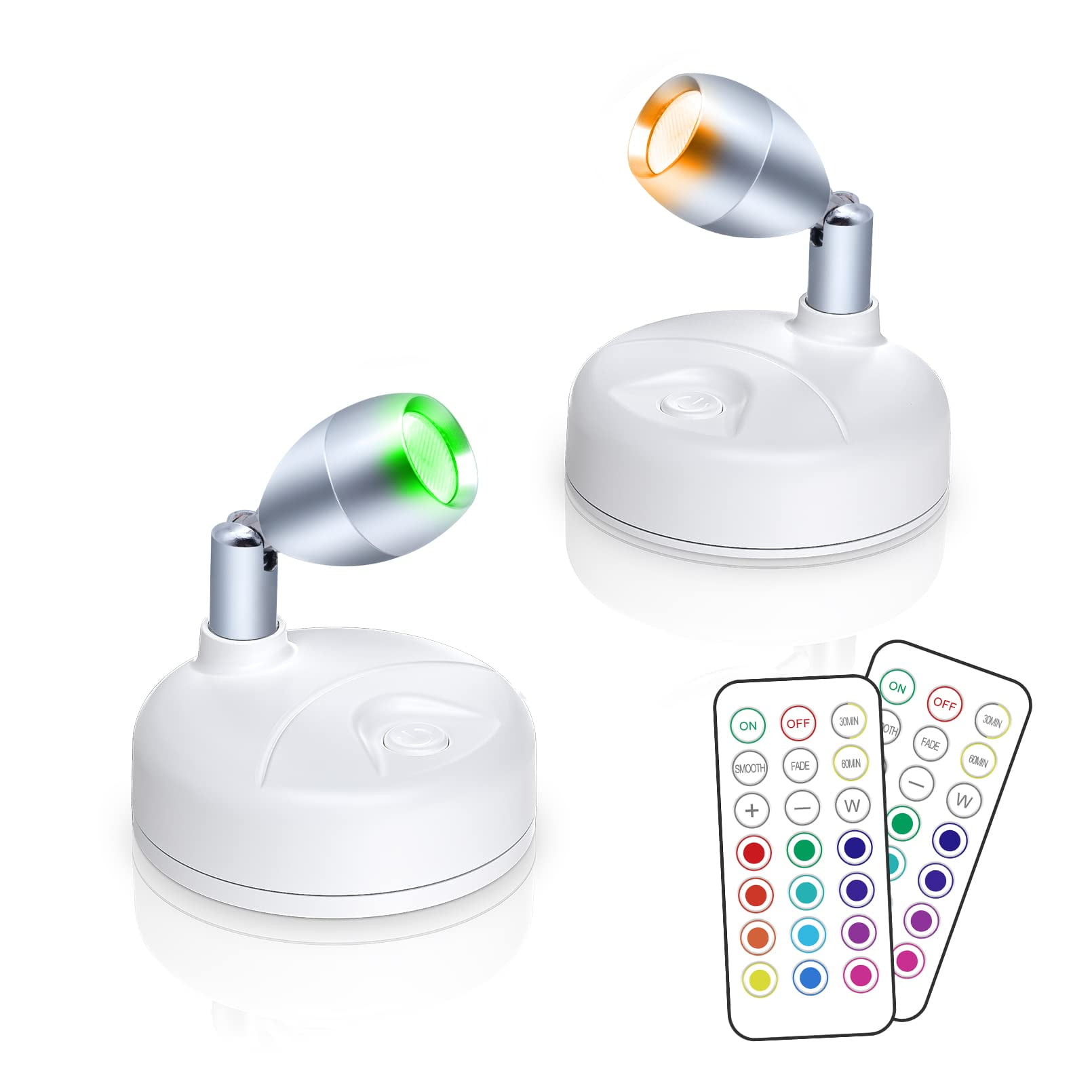 Compact White and Silver Battery Operated RGB LED Spotlight