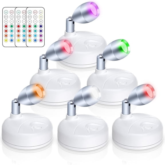 Small Spotlight Battery Operated Spot Lights Indoor Uplighting Picture Mini Accent Light Wireless LED with Remote RGB + W Angle Adjustable w/Timer & Dimmer for Display Art Paintings