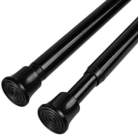Small Spring Curtain Rod, Adjustable Spring Tension Rod 18 to 28 inches, Expandable Spring Loaded Tension Rods for Window (Black-2 Pack)