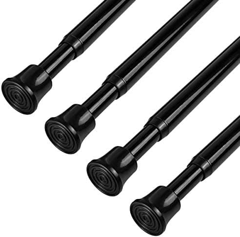 Small Spring Tension Curtain Rod, Adjustable Spring Tension Rod 28 to 48 inches, Expandable Spring Loaded Tension Rods for Window (Black-4 Pack)