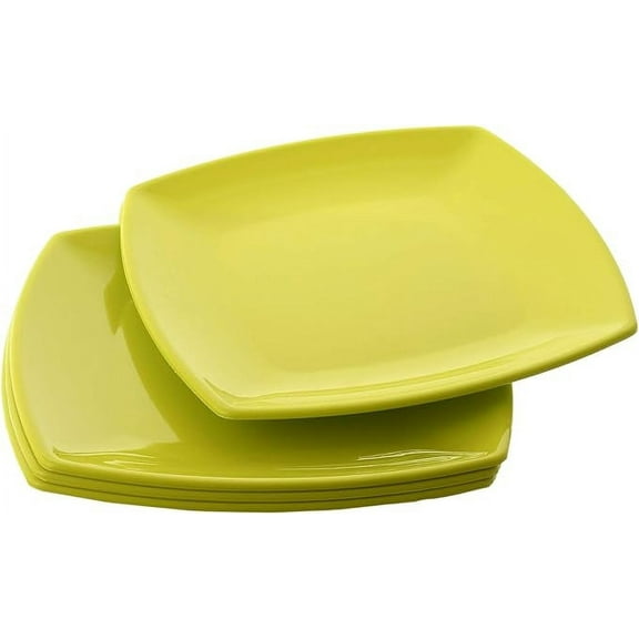 Small Square 4 Pieces Unbreakable Virgin Plastic Microwave Safe Dinner/Serving Plates (Green)