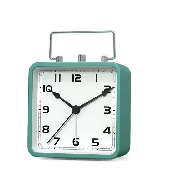 Small Square Alarm Clock, Vintage Analog Silent Clock with Snooze Alarms, Non Ticking Battery Operated, Light Function, Easy Setting