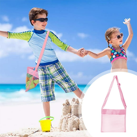 Small Square Beach Bag with Buckle Mesh Toy Storage for Kids Sand Play Tools Large Capacity Outdoor Net Bag for Pool Beach Water Activities