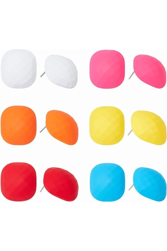 Small Square Button Earrings - Acrylic Stud Earrings - 6 Colors - Lightweight - Gift for Women for DIY