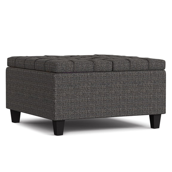 Small Square Coffee Table with Storage " 30 Tweed Ottoman " Ebony Finish