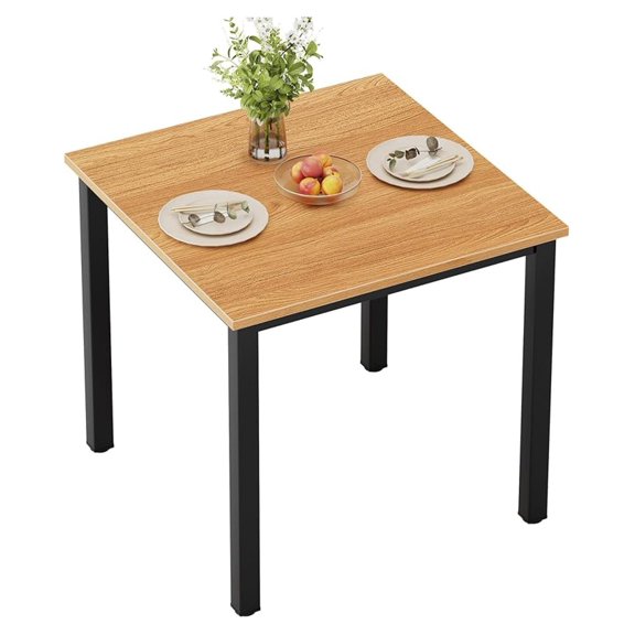 Small Square Dining Table- 31-1/2'' Sturdy and Heavy Duty Writing Desk for Small Spaces and Writing Table Desk, Teak Color Desktop & Black Frame AC3BB(8080) Breakroom Table