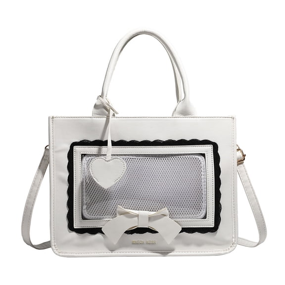 Small Square Ita Bag for Women and Girls with Clear Display Window and Rolled Plate, Daily Versatile Crossbody Shoulder Purse in Pink for Casual Outing