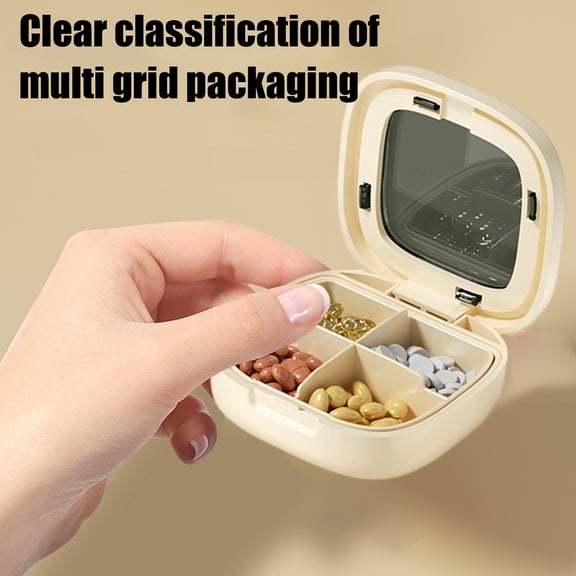 Small Square Pill Organizer with Transparent Lid, Daily Medication Management Box, Compact Medicine Storage for Personal Use(Beige)