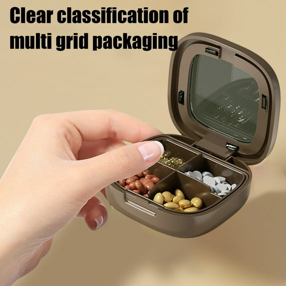 Small Square Pill Organizer with Transparent Lid, Daily Medication Management Box, Compact Medicine Storage for Personal Use(Brown)