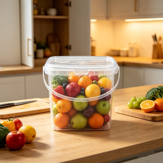 Small Square Plastic Bucket with Handle Storage Container with Lid Multipurpose Storage Buckets for Kitchen Home Use