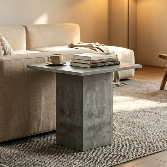 Small Square Side Table, Grey Wood Bedside Table 20" Modern End Table Concrete Texture Finish for Living Room, Reception Room, Home Office, Industrial Minimalist