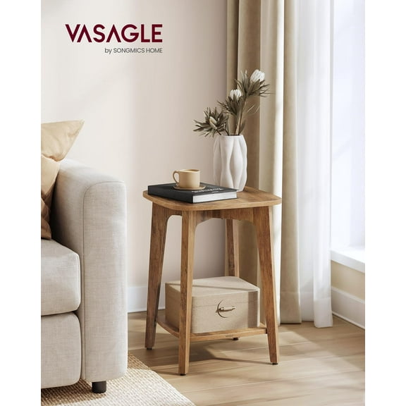 Small Square Side Table with Lower Shelf, Honey Brown Nightstand for Living Room Bedroom
